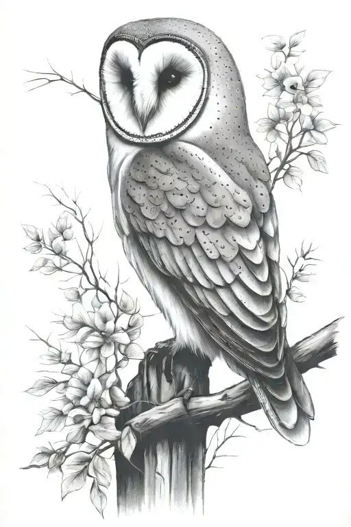 barn owl perched tattoo design idea