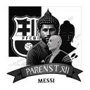 creat a arm tattoo design with  Parents with elder brother,Messi, Barcelona logo and Buddha tattoo design idea