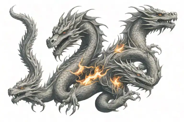 4 smoke dragons breathing fire tattoo design idea