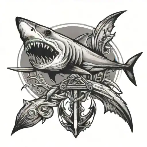 shark with a cross as an anchor connected tattoo design idea