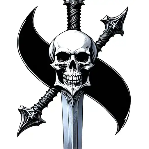 skulls sword evil tattoo design idea