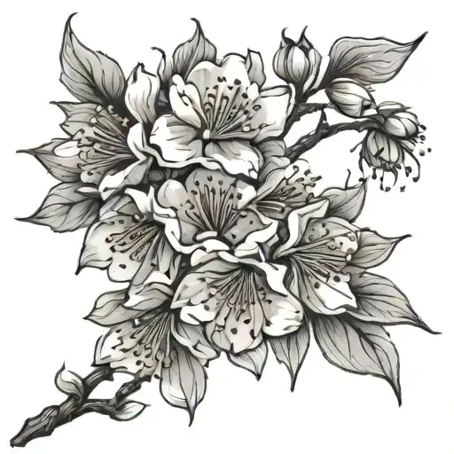 cherry blossoms with 9 long and stuffed thorny flat handle tattoo design idea