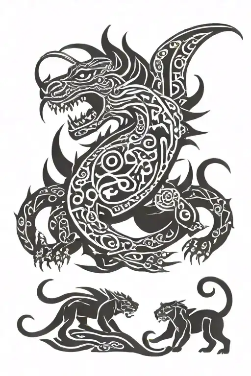 dragon storm aztec jaguar warrior tattoo design idea