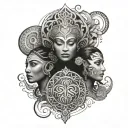 Create a tattoo featuring the client's 2 daughters and son surrounded by Maori patterns to symbolize family unity and heritage tattoo design idea