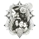 Create a tattoo featuring the client's 2 daughters and son surrounded by Maori patterns to symbolize family unity and heritage tattoo design idea