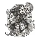 Create a tattoo featuring the client's 2 daughters and son surrounded by Maori patterns to symbolize family unity and heritage tattoo design idea