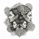 Create a tattoo featuring the client's 2 daughters and son surrounded by Maori patterns to symbolize family unity and heritage tattoo design idea