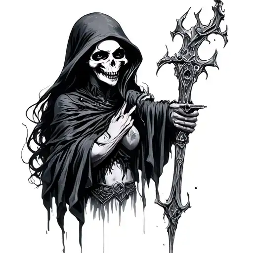 female grimreaper tattoo design idea
