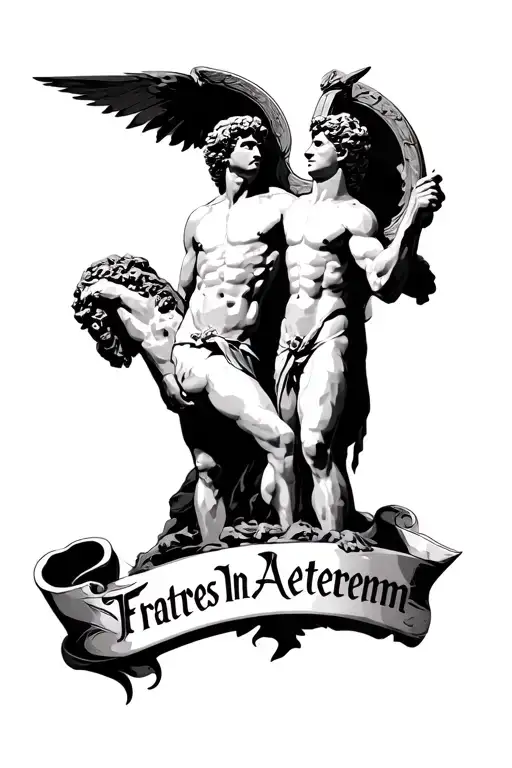 Castor and Pollux with text "Fratres In Aeternem" tattoo design idea