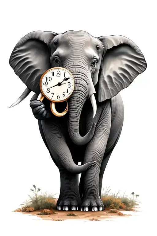 Lillie's elephants holding trunks clock face tattoo design idea