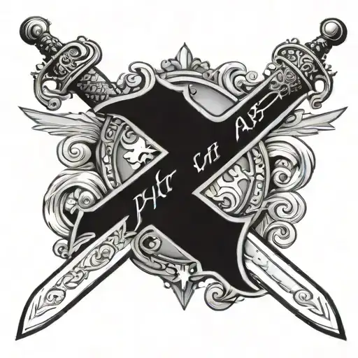 a sword with "arthur" written on the blade and a crown above the hilt tattoo design idea