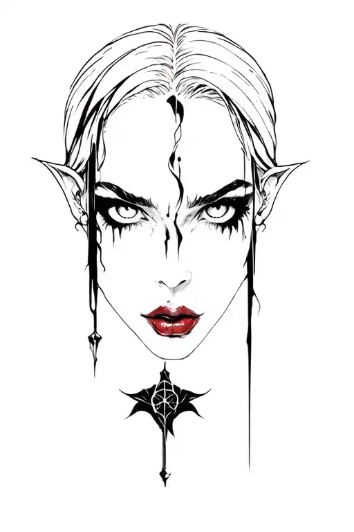  black and white tattoo that combines the main attributes of the vampire diaries series tattoo design idea