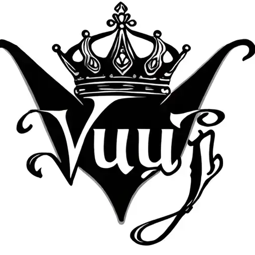 The Name Vuyi in semi-cursive with a crown on the V tattoo design idea
