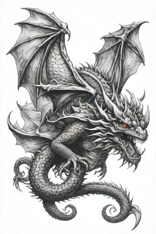 dragon with wings, kraken, dreamer  tattoo design idea