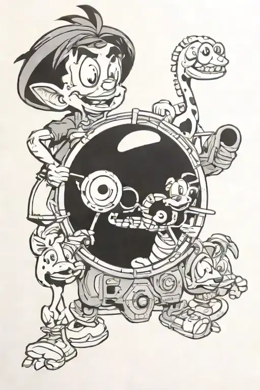 90's cartoon characters tattoo design idea