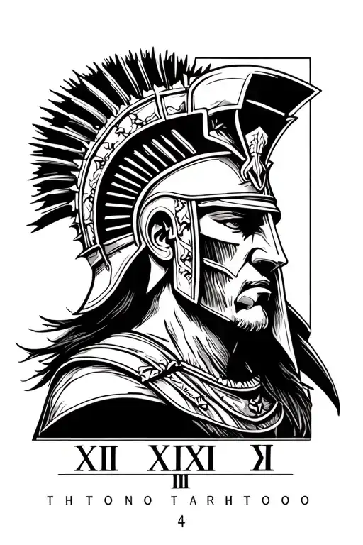 Make me a tattoo design of a Spartan warrior with the Roman numerals under it 04/04/09 tattoo design idea