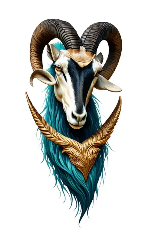 sea goat head to tail with capricorn emblem integrated tattoo design idea