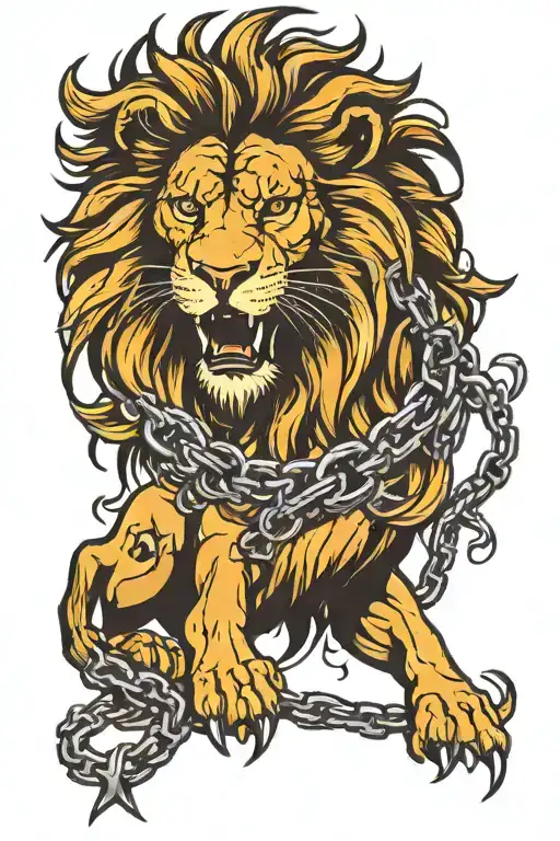 A lion breaking the chains and Sun shining brightly tattoo design idea