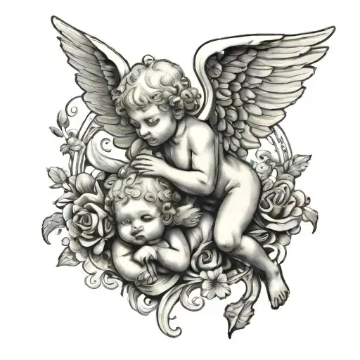 Cherub angel and devil tattoo design idea