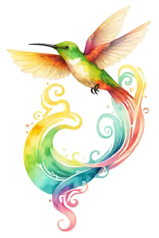 hummingbird + waves + infinity symbol intertwined tattoo design idea