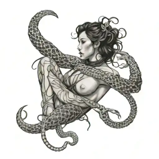 3 shibari surrounded by snake tattoo design idea