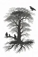 silhouette willow tree with dad and daughter leaning on the tree with an eagle and geeko tattoo design idea