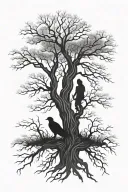 silhouette willow tree with dad and daughter leaning on the tree with an eagle and geeko tattoo design idea
