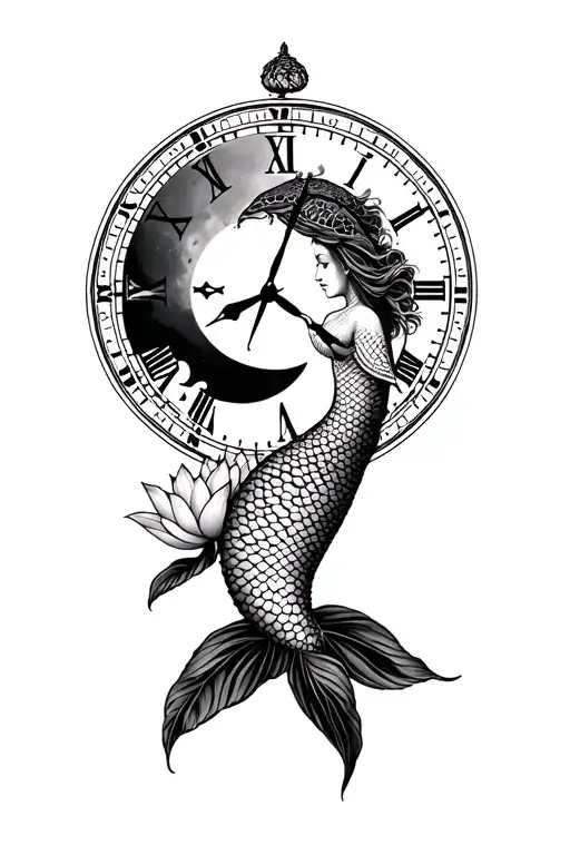 mermaid, moon, lotus flower, clock face, those who wander are not lost, semi colon, turtle tattoo design idea