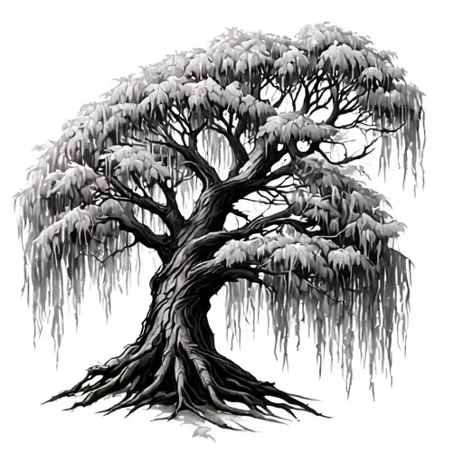 willow tree with Native American  tattoo design idea