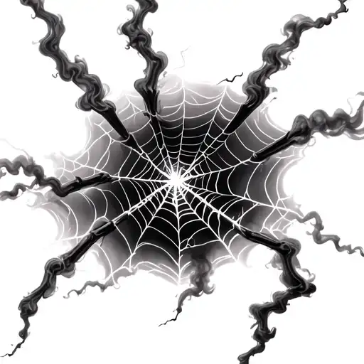 Lightning Strikes in a shape of a spider web made of smoke tattoo design idea