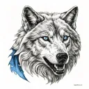 white wolf with blue eyes with scarface with sharp teeth  tattoo design idea
