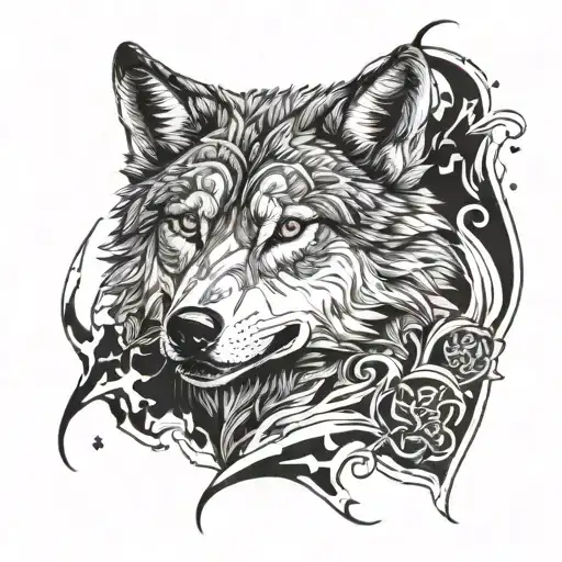 wounded wolf surrounded tattoo design idea