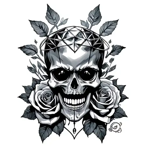Deftones Diamond Eyes skull and roses tattoo design idea