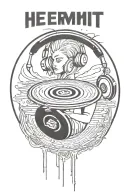 The hermit tarot card hearing headphones and holding a vinyl record tattoo design idea