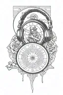 The hermit tarot card hearing headphones and holding a vinyl record tattoo design idea