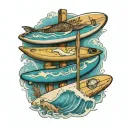 turtel, wave, surfboard racks tattoo design idea