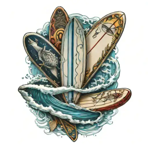 turtel, wave, surfboard racks tattoo design idea