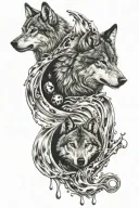 wolf, water drop with ripple and yin and yang tattoo design idea