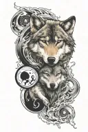 wolf, water drop with ripple and yin and yang tattoo design idea