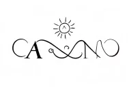 Tattoo with the initials A and M intertwined, with an infinity symbol and a sun and a moon, small, mother and son tattoo design idea