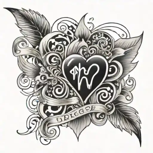 1969 and 1933 tattoo lettering with heart pulse and audio frequency  tattoo design idea