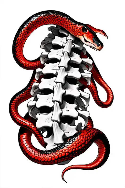 realistic vertebrae of spine c6-L5 with a red snake intertwined with the spine, more snake than vertebrae  tattoo design idea