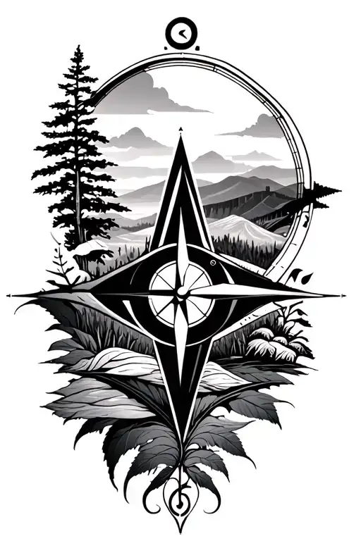 geometric compass outdoorsy nature tattoo design idea