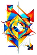 visual representation of the Tool song Parabola in the style of H R Geiger, using sacred geometry in primary colors. tattoo design idea