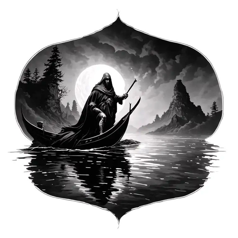 Charon crossing the River Styx tattoo design idea