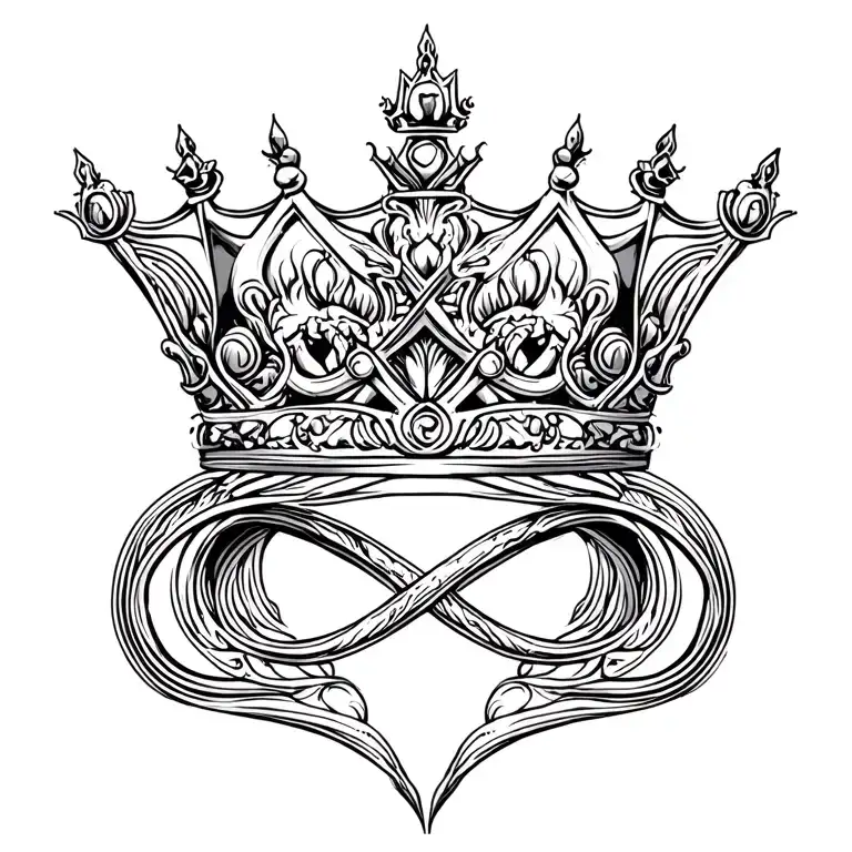 king crown infinit line tattoo design idea