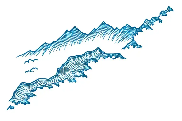 a mix of the blue ridge mountains ridgeline and the Monterey bay coastline tattoo design idea