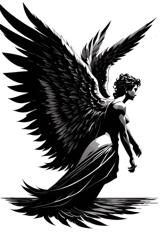 icarus falling angel with feathers tattoo design idea