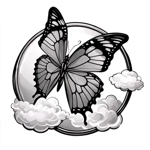 Butterfly with rainbow cloud encased in mirror tattoo design idea