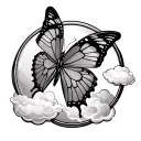 Butterfly with rainbow cloud encased in mirror tattoo design idea